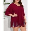 Women's Plus Size Fringe Hem Short Sleeve V-Neck T Shirt Tops - 2 of 4