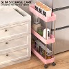 LunaLulinlk 3 Tier Slim Rolling Storage Cart, Slim Cart Kitchen Storage Organizer Rolling Utility/ Mobile Shelving Unit Slide Out Storage Cart, Pink - 4 of 4