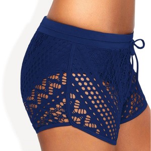 Anna-Kaci Swim Women's Mesh Crochet Overlay Shorts with Drawstring Waistband - 1 of 4