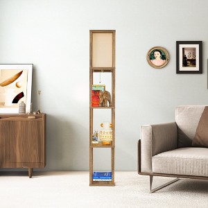 Natural Wood Shelf Floor Lamp with Fabric Shade – Bedroom & Living Room Ready - 1 of 4