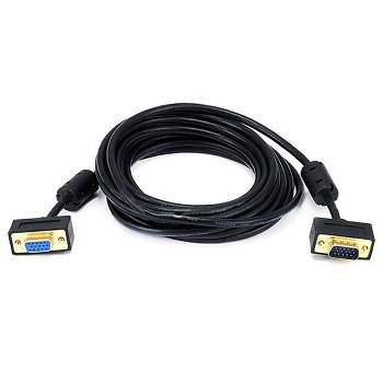 Monoprice Ultra Slim SVGA Super VGA Male to Female Monitor Cable - 15 Feet With Ferrites | 30/32AWG, Gold Plated Connector