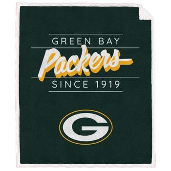 NFL Green Bay Packers Legacy Script Faux Shearling Flannel Fleece Blanket