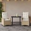 vidaXL 3 Piece Patio Dining Set with Cushions Beige Poly Rattan - 31.5" Table Length Without Footrest 2 Items - 2 of 4