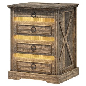 Fredees Farmhouse Nightstand with Charging Station, LED End Table with Human Sensor Light, Smart Bedside Table for Bedroom - 1 of 4