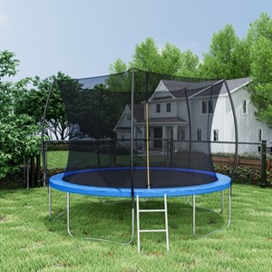 Whisen 12 ft. Double-sided Cover Outdoor Trampolines w/Ladder and Safety Enclosure Net - 1 of 4