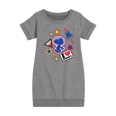 Girls' - Peanuts - Space Snoopy Flair Graphic Short Sleeve Fleece Dress