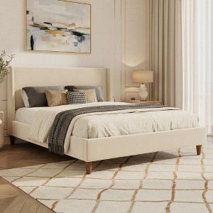 Merax Modern Upholstered Platform Bed with Wingback Headboard and Walnut Wooden Legs - 1 of 4