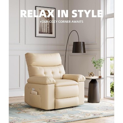 Faux PU Leather Manual Recliner Chair with Extra Plush 1.5X Sponge Comfort Arm and Back, Spacious Lazy Chair