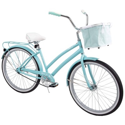 teal beach cruiser bike with basket