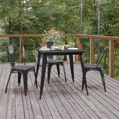 Black Poly Resin and Steel Indoor/Outdoor Dining Table, 31.5" Square