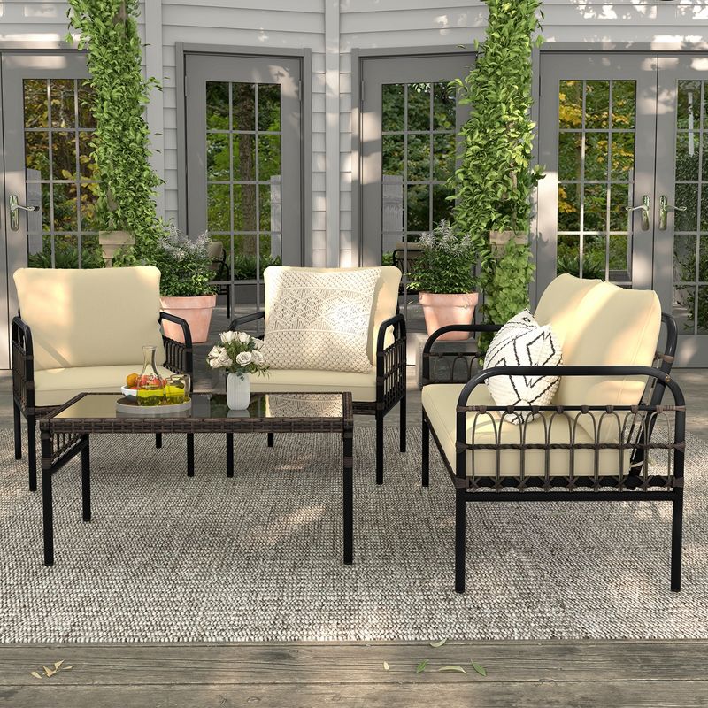 Coswtay 8 PCS Patio Furniture Set Outdoor Wicker Conversation Bistro Set with Soft Cushions, 4 of 10