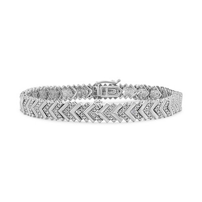 Haus of Brilliance Silver 1/6 Cttw Round-Cut Diamond Chevron Wave Link Bracelet