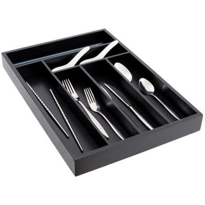 Black Bamboo 6-Slot Silverware Drawer Organizer Tray