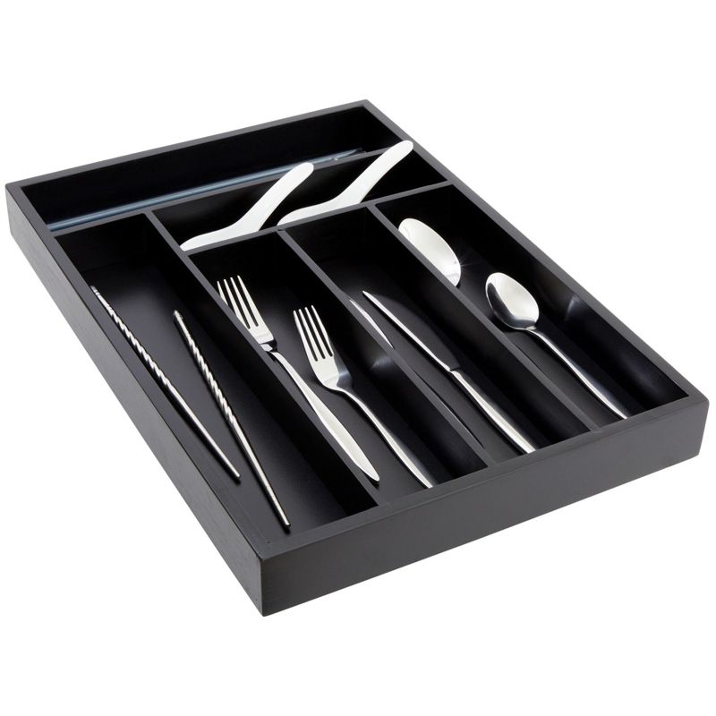 Juvale Bamboo Silverware Drawer Organizer Tray for Kitchen, Black, 17 x 12 Inches, 5 of 10