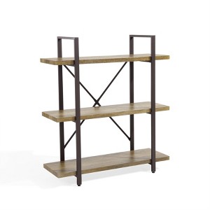 Danya B. 35.5" x 40" Three Level Rustic Shelving Unit: Laminated Storage, Metal Frame, Open Back Design - 1 of 4