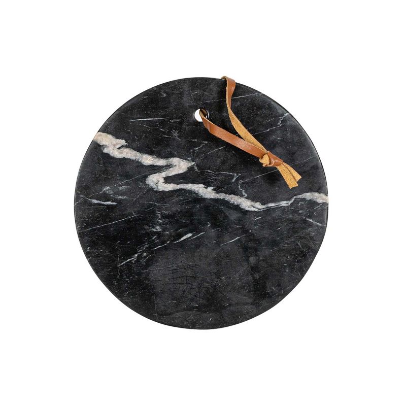 Round Cutting Board Black Marble & Leather by Foreside Home & Garden, 1 of 8