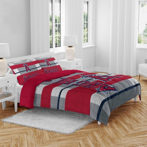 MLB Los Angeles Angels Heathered Stripe Queen Bedding Set in a Bag - 3pc