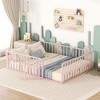 CAVINAS Twin/Full/Queen Size Metal Bed Frame with Safety Fence & Door,Modern Floor Bed for Kids Room,Playroom - 2 of 4