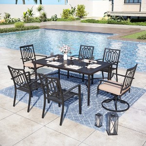 Captiva Designs 7pc Patio Dining Set with Geometric Pattern Rectangular Table & Metal Arm Chairs - 1 of 4
