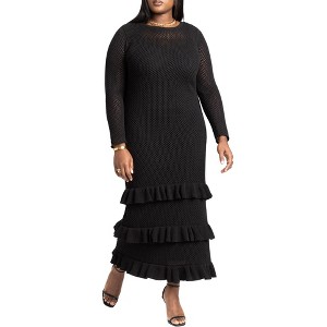 ELOQUII Women's Plus Size Crochet Open Stitch Maxi Dress With Ruffles - 1 of 4