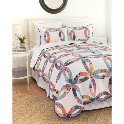 Heritage Wedding Ring Patchwork Cotton Full Quilt Set - White