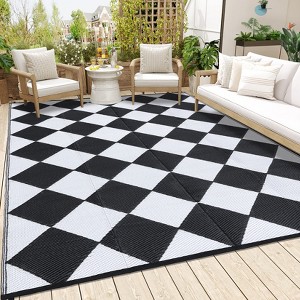 Outdoor Modern Woven Plastic Straw Rug Checkerboard Reversible Lightweight Portable Picnic Mat Large Area Rugs for Camping Garden Backyard - 1 of 4