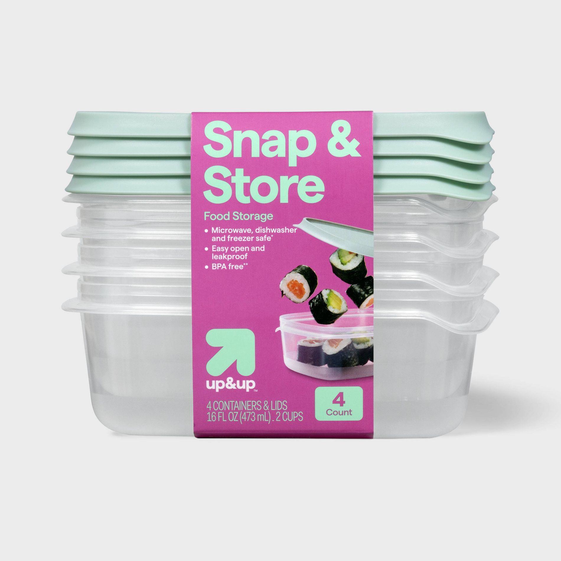 Snap & Store Small Rectangle Food Storage Containers - 16 fl oz/4ct - up&up™: Stackable Design, BPA-Free