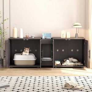 Cat Litter Box Enclosure for 2 Cats, Litter Box Cabinet Hidden with with Scratch Pad, Wooden Washroom Furniture with Double Room, Large Storage Space - 1 of 4