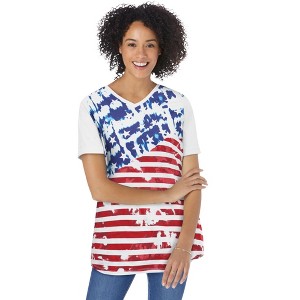 Woman Within Women's Plus Size Cuffed Americana Print Tee - 1 of 4