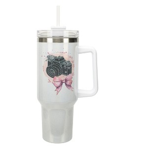 Elanze Designs Camera & Bow Wreath Paint Splatter Coquette 40 Oz. Stainless Steel Water Bottle Coffee Mug, Spill & Leak Resistant, Travel Tumbler with - 1 of 1