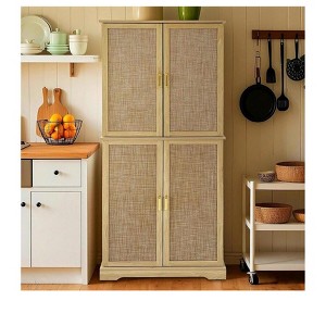 Natural Oak- Kitchen Pantry Cabinet, Farmhouse Storage Cabinet With 8 Door Shelves And 1 Drawer, 72" Tall Cupboard For Kitchen, Living Room, Dining - 1 of 4