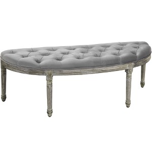 TiramisuBest Vintage Semi-Circle End of Bed Bench, Upholstered Bedroom Entryway Bench with Tufted Velvet-Touch Fabric & Rubberwood Legs, Gray - 1 of 4