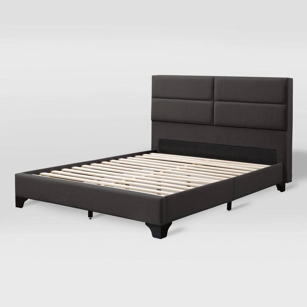 Full Bellevue Wide Rectangular Panel Fabric Bed and Frame Dark Gray - CorLiving