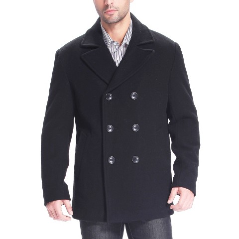 BGSD Men's Mark Classic Wool Blend Pea Coat Black Small
