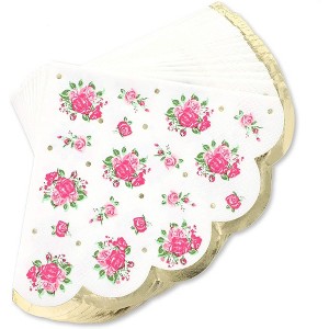 Juvale 50 Pack Vintage Disposable Floral Paper Napkins with Scalloped Edges, 3-Ply, 4.9x4.7” - 1 of 4