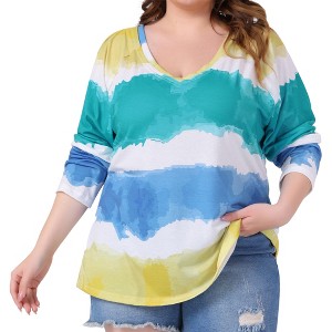 Agnes Orinda Women's Plus Size Tie Dye V-Neck Long Sleeve Casual Outfits T-shirts - 1 of 4