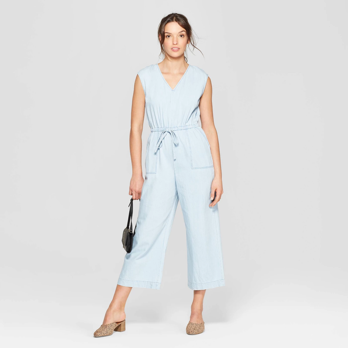 Women's Sleeveless Denim Deep V-Neck Jumpsuit - Universal Threadâ„¢ - image 1 of 3