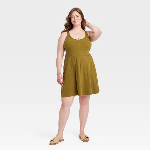 TORRID women's ( 4X 26) LIGHT OLIVE GREEN RIB BUTTON DOWN SKATER DRESS  POCKET