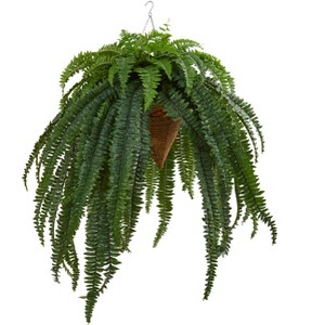 Nearly Natural 50-in Giant Boston Fern Artificial Plant in Hanging Cone - 1 of 2