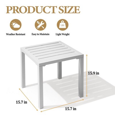 White Aluminum Weather-Resistant Square Outdoor Side Table