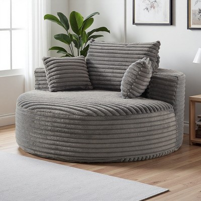 55" Corduroy Sleeper Chair with Back Pillow, Non-Swivel, No Assembly