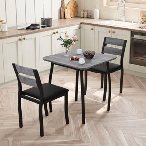 3 Piece Dining Table Set for 2, Farmhouse Kitchen Table and Upholstered Chair, Metal Frame Square Dining Room Furniture - 1 of 4