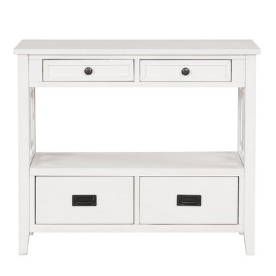 Hostack 36'' Farmhouse Wood Console Table with 4 Drawers and 1 Storage Shelf for Entryway and Living Room , Antique White