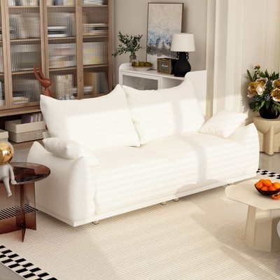 FUFU&GAGA Loveseat Living Room Cloud Sofa Teddy Velvet High Resilience Foam White
