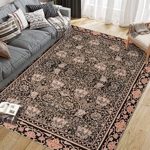 Ultra Soft Area Rug Non Slip, Stain Resistant, Washable Area Rugs for Living Room, Bedroom, Vintage Bloom Area Rug Boho Floral Pattern - 1 of 4