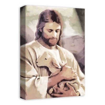 Jesus Holding Lamb Religious Canvas Wall Art 12" x 18"