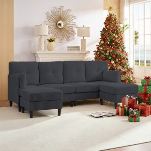 Mjkone Corduroy U-Shape Modular Convertible Sectional Sofa Couch,Upholstered 4-Seater Sofa with Movable Ottoman - 1 of 4