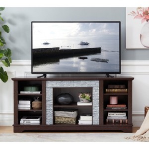 Lyngins 58" TV Stand with Faux Stacked Stone Design,Entertainment Center with Open Shelves,Console Table & Sideboard for Living Room,Kitchen - 1 of 4