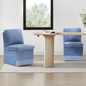 Set of 2 Blue Linen Upholstered Armless Dining Chairs with Casters and Hidden Storage,Modern Versatile Seating for Dining Room Office-Coolbibila - 1 of 4