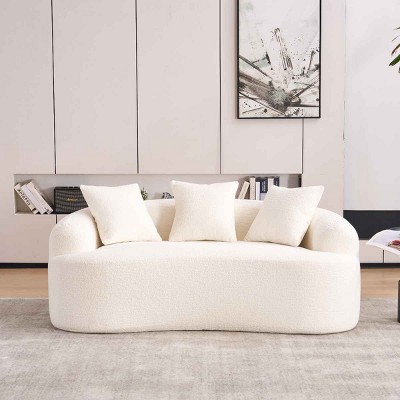 Compact Design Curved Loveseat Sofa, Couch for Apartments, Full Compression Foam Filling Sofa with Chenille Cover-Baofuwish